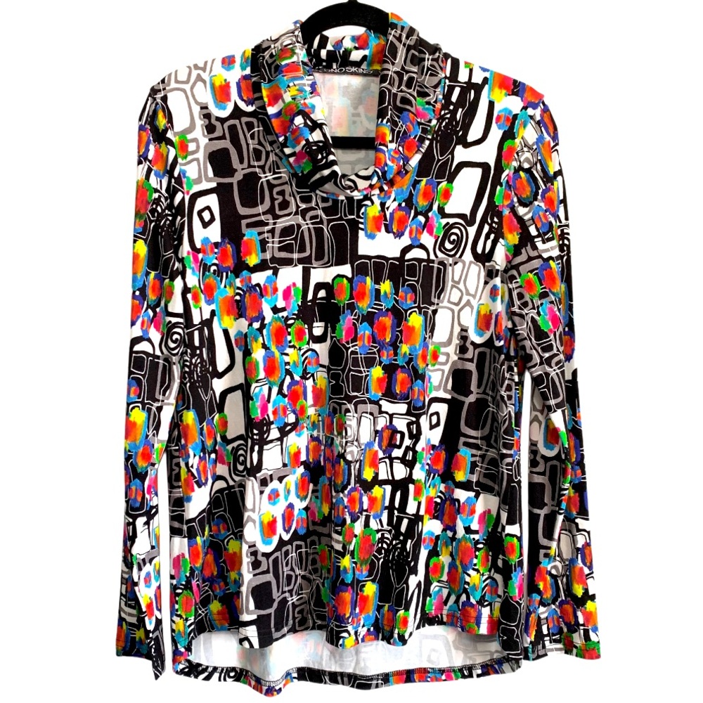 SNO SKINS Colorful Abstract Turtleneck Long Sleeves Top